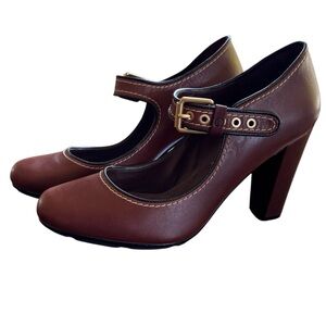 Rockport Mary Jane 4” Pumps Brown Leather Msn Made Size 9